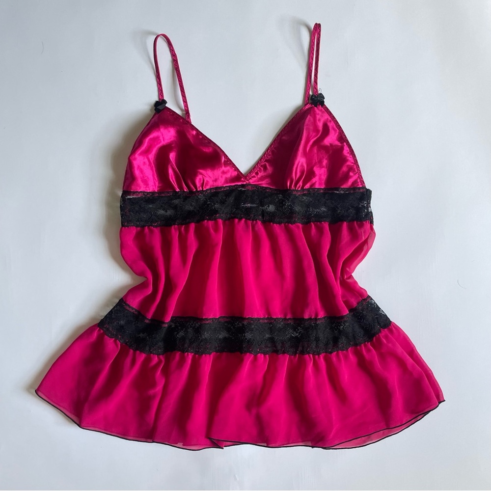 Secret Treasures Fuchsia and Black Lace Chemise
